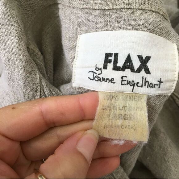 Flax Tan 100% Linen Oversized Lagenlook Button Shirt Jacket Shaket L - Picture 13 of 13